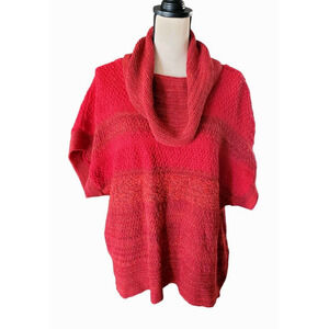 Coldwater Creek Red Orange Cowl Neck Short Sleeve Boxy Sweater Sz L